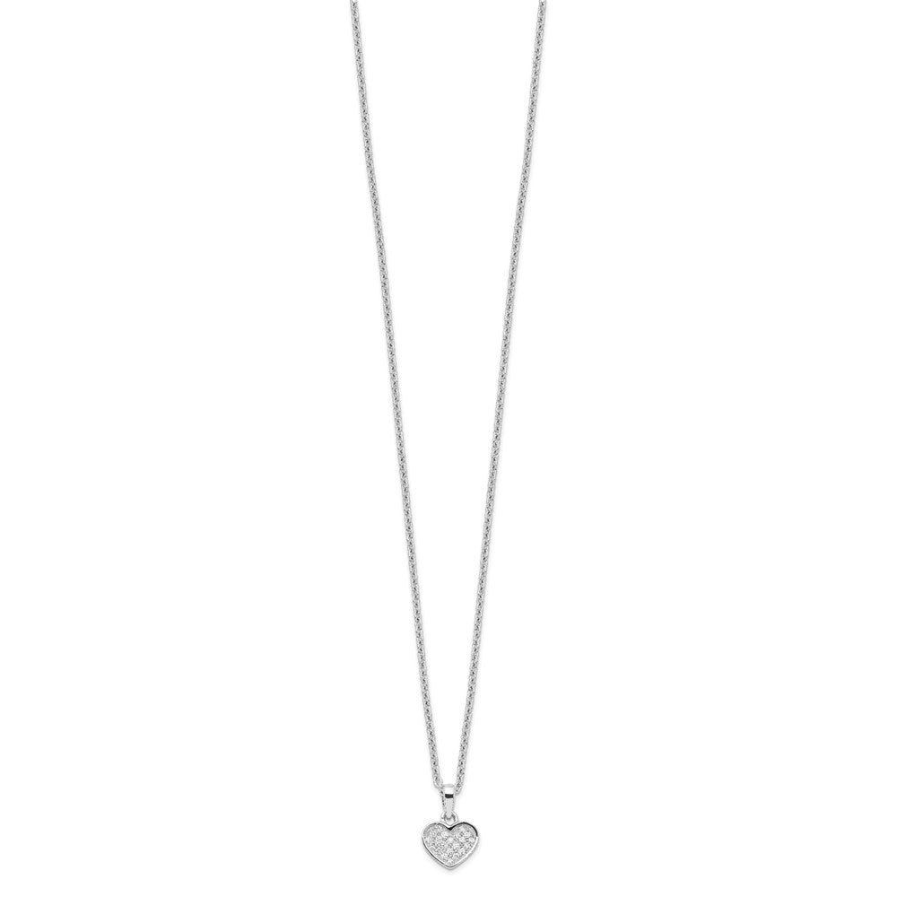 Brilliant Embers Sterling Silver Rhodium-plated 21 Stone Micro Pav CZ Heart Necklace with 2 Inch Extender