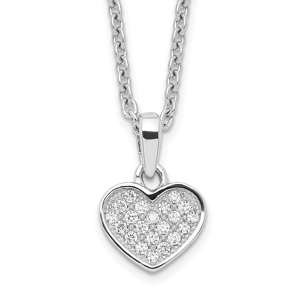 Brilliant Embers Sterling Silver Rhodium-plated 21 Stone Micro Pav CZ Heart Necklace with 2 Inch Extender