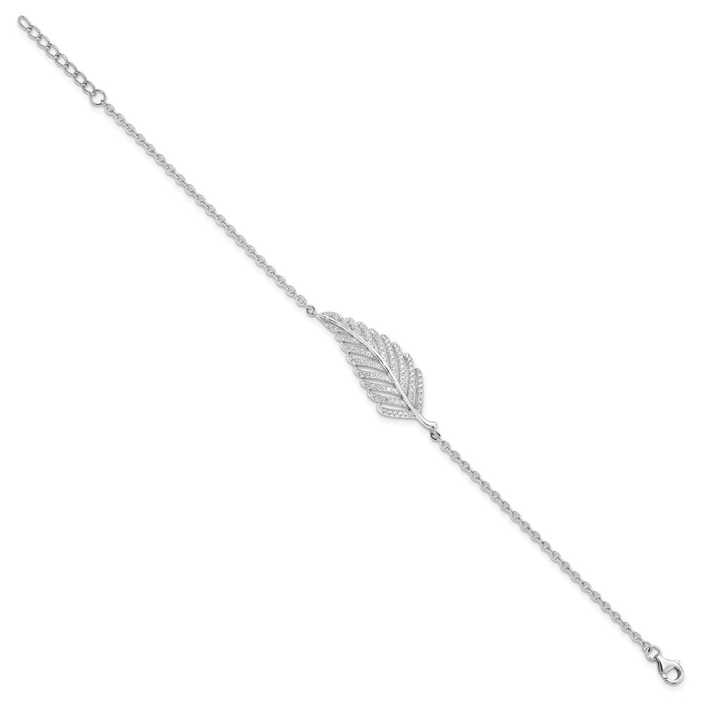 Brilliant Embers Sterling Silver Rhodium-plated 87 Stone Micro PavÂ CZ Feather Bracelet with Extender