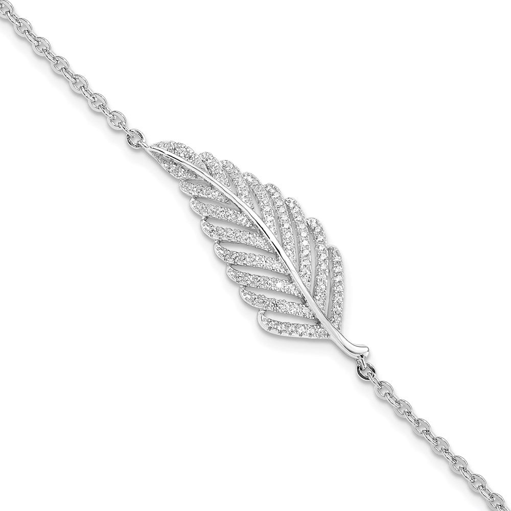 Brilliant Embers Sterling Silver Rhodium-plated 87 Stone Micro PavÂ CZ Feather Bracelet with Extender