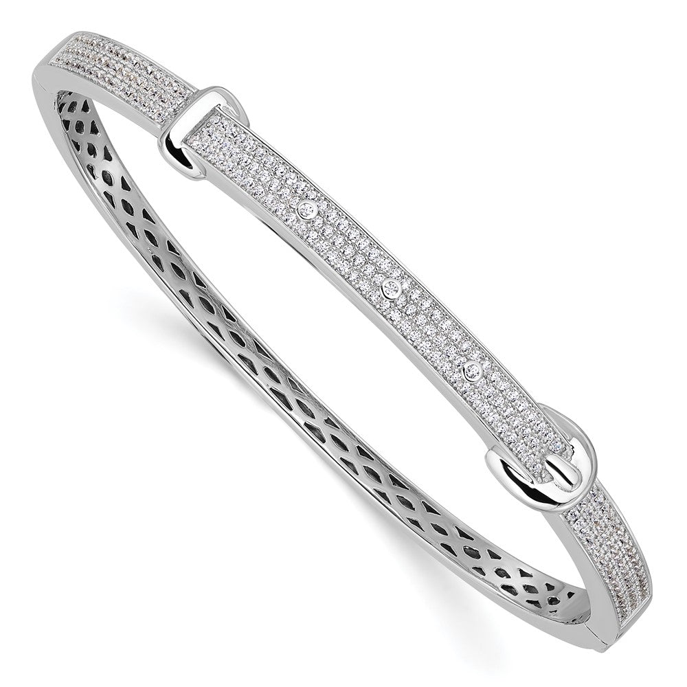 Brilliant Embers Sterling Silver Rhodium-plated 202 Stone Micro PavÂ CZ Buckle Hinged Bangle