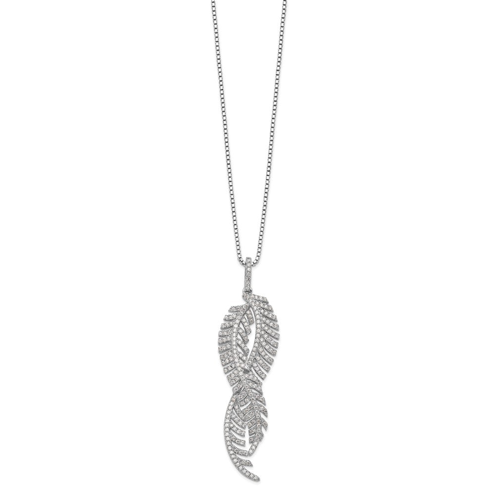 Brilliant Embers Sterling Silver Rhodium-plated 219 Stone Micro Pav CZ Feathers Necklace with 2 Inch Extender