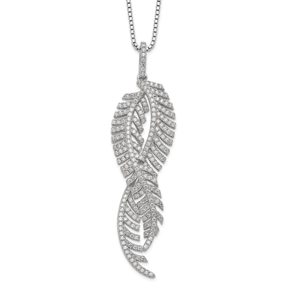 Brilliant Embers Sterling Silver Rhodium-plated 219 Stone Micro Pav CZ Feathers Necklace with 2 Inch Extender