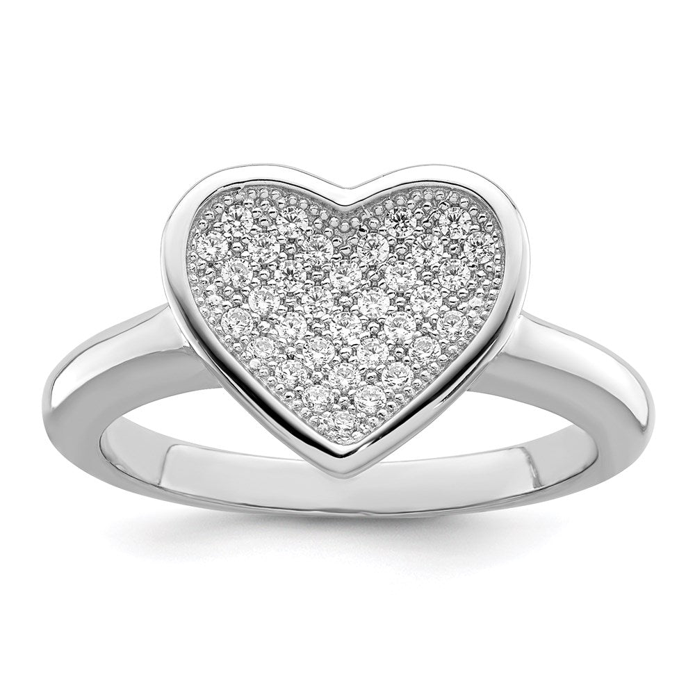 Brilliant Embers Sterling Silver Rhodium-plated 34 Stone Micro PavÂ CZ Heart Ring