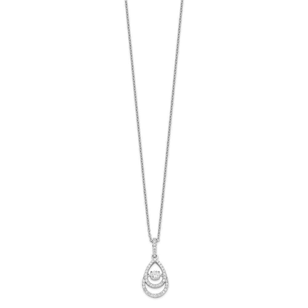 Brilliant Embers Sterling Silver Rhodium-plated 46 Stone Moving Center Vibrant CZ with Micro PavÂ CZ Necklace with 2 Inch Extender