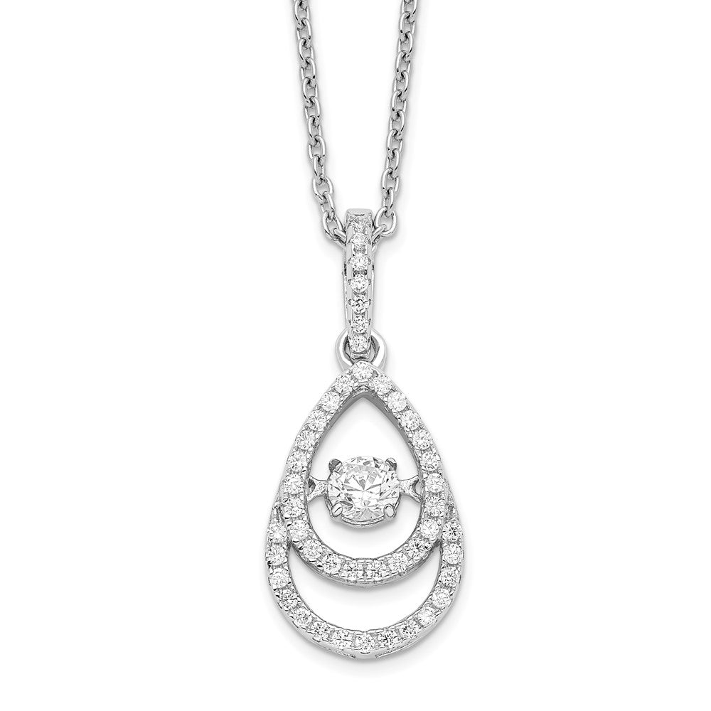 Brilliant Embers Sterling Silver Rhodium-plated 46 Stone Moving Center Vibrant CZ with Micro PavÂ CZ Necklace with 2 Inch Extender