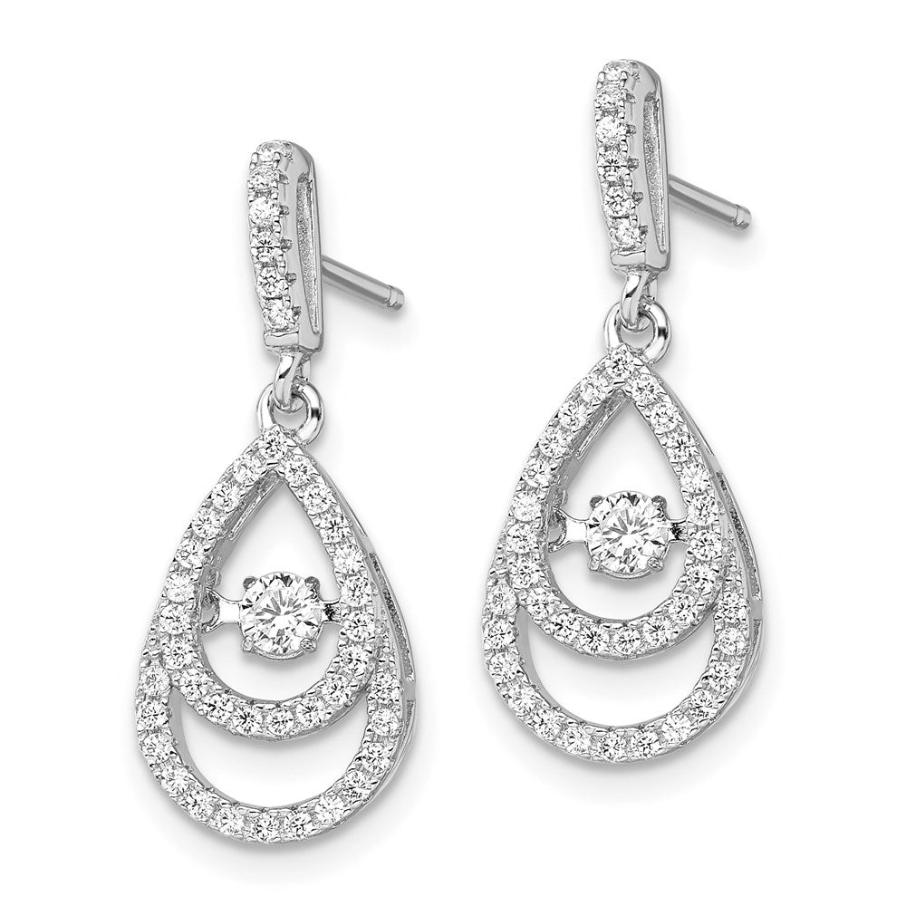 Brilliant Embers Sterling Silver Rhodium-plated 82 Stone CZ Moving Center Pear Shaped Vibrant CZ with Micro Pav¬Ç CZ Dangle Post Earrings