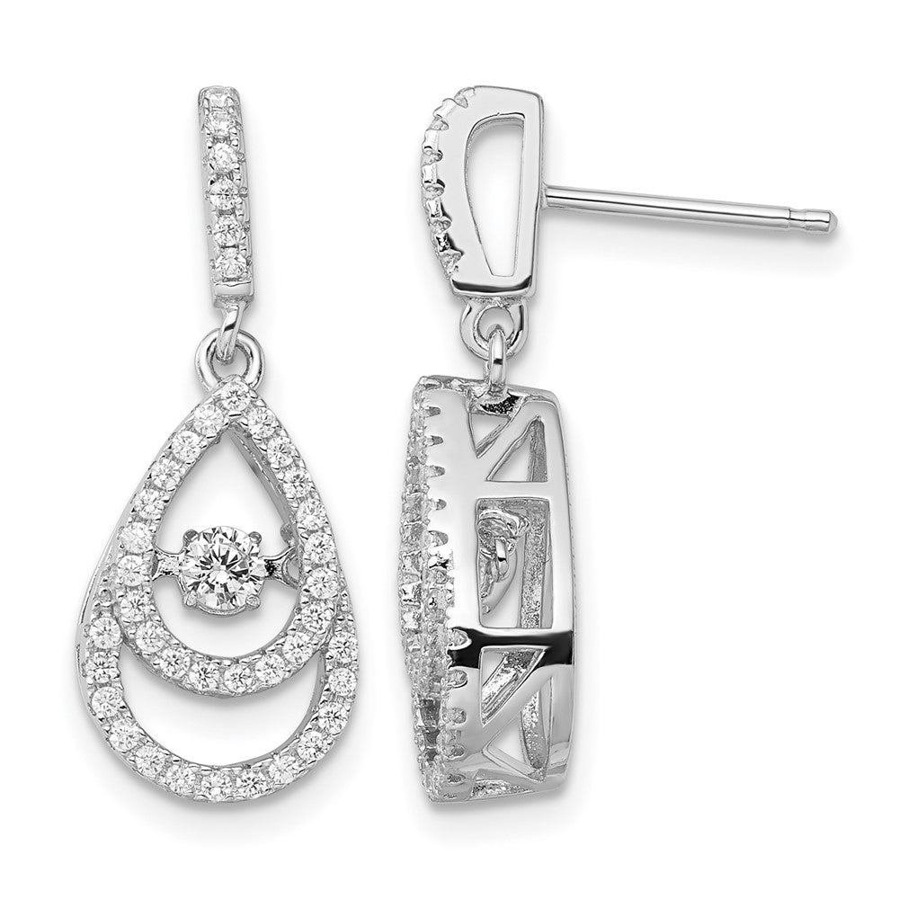 Brilliant Embers Sterling Silver Rhodium-plated 82 Stone CZ Moving Center Pear Shaped Vibrant CZ with Micro PavÂ CZ Dangle Post Earrings