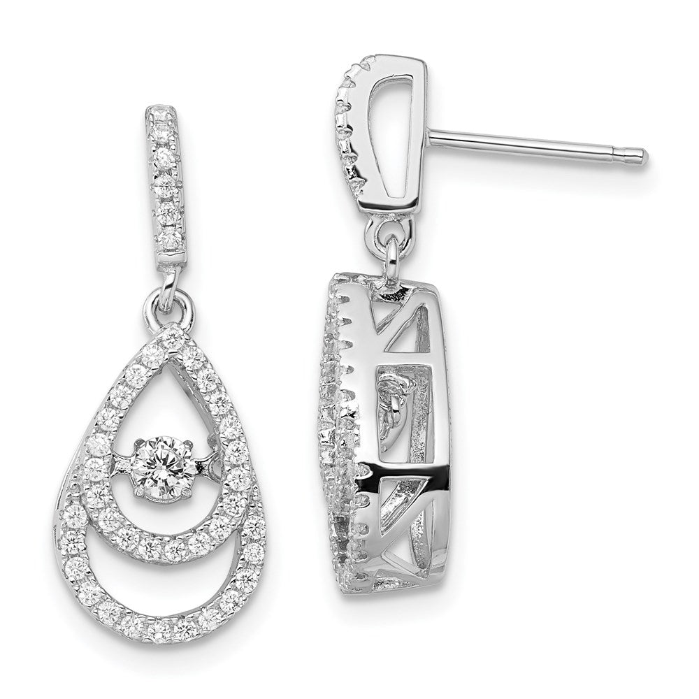 Brilliant Embers Sterling Silver Rhodium-plated 82 Stone CZ Moving Center Pear Shaped Vibrant CZ with Micro Pav¬Ç CZ Dangle Post Earrings