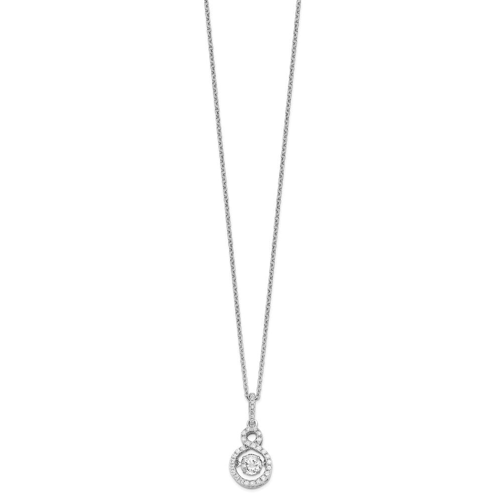 Brilliant Embers Sterling Silver Rhodium-plated 34 Stone with Moving Center Vibrant CZ and Micro PavÂ CZ Infinity Necklace with 2 Inch Extender