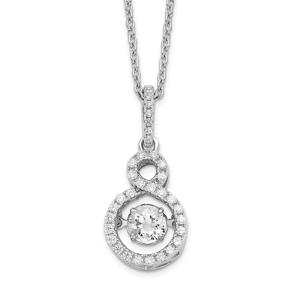 Brilliant Embers Sterling Silver Rhodium-plated 34 Stone with Moving Center Vibrant CZ and Micro PavÂ CZ Infinity Necklace with 2 Inch Extender