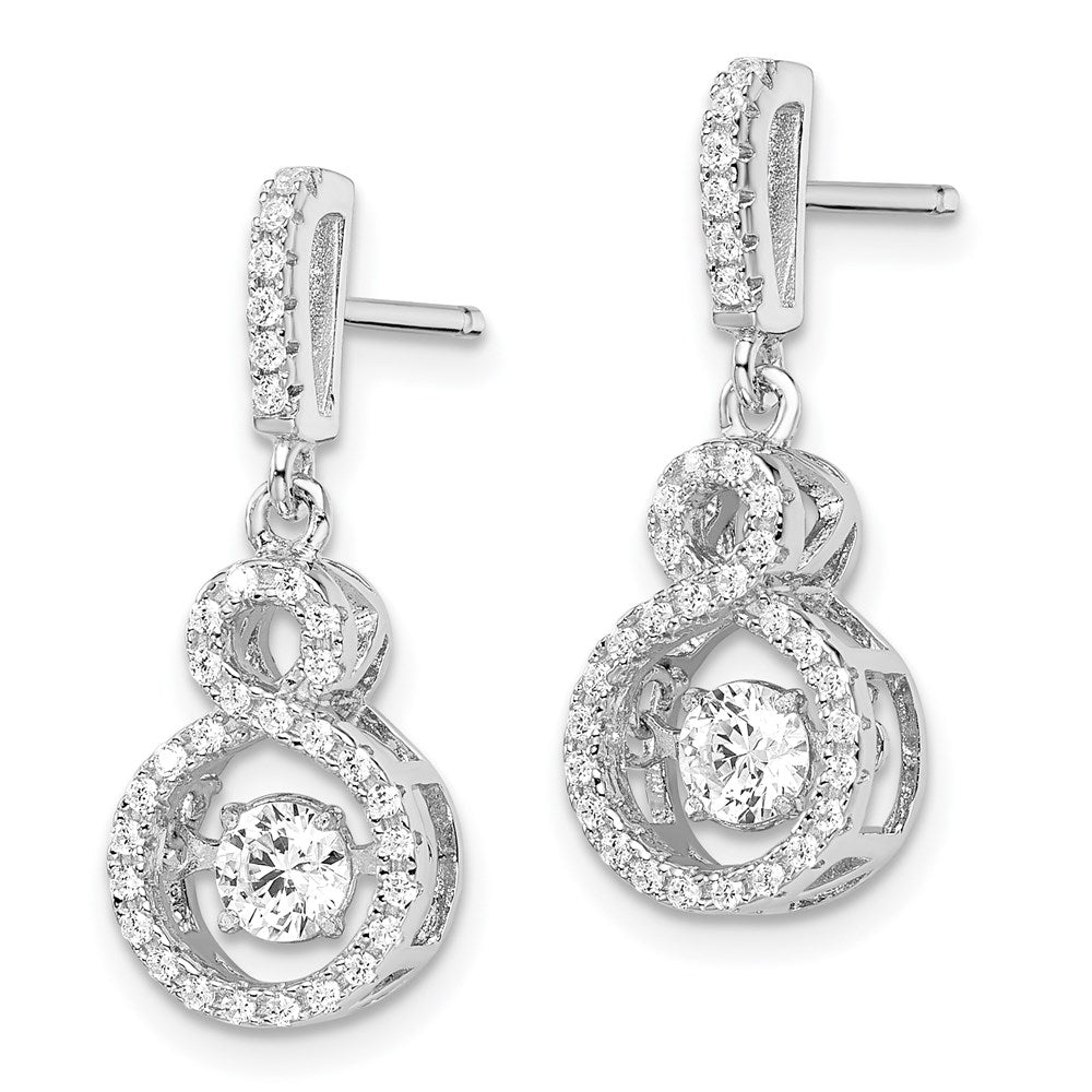 Brilliant Embers Sterling Silver Rhodium-plated 66 Stone CZ Moving Center Vibrant CZ with Micro PavÂ CZ Infinity Dangle Post Earrings