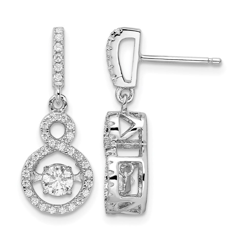 Brilliant Embers Sterling Silver Rhodium-plated 66 Stone CZ Moving Center Vibrant CZ with Micro PavÂ CZ Infinity Dangle Post Earrings