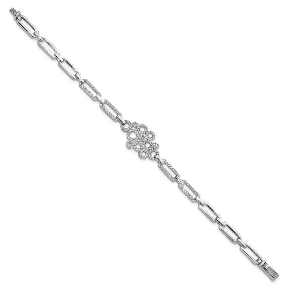 Brilliant Embers Sterling Silver Rhodium-plated 164 stone with Box Catch Clasp Micro PavÂ CZ Bracelet