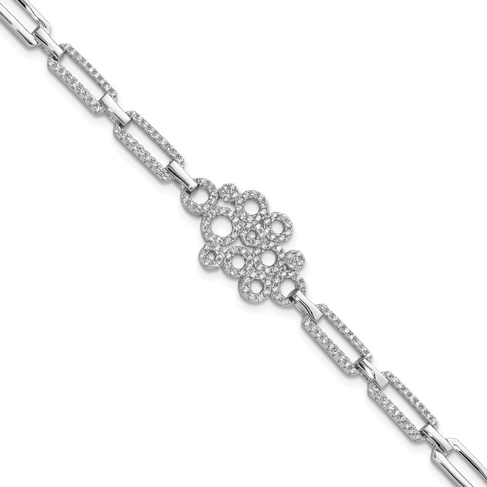 Brilliant Embers Sterling Silver Rhodium-plated 164 stone with Box Catch Clasp Micro PavÂ CZ Bracelet