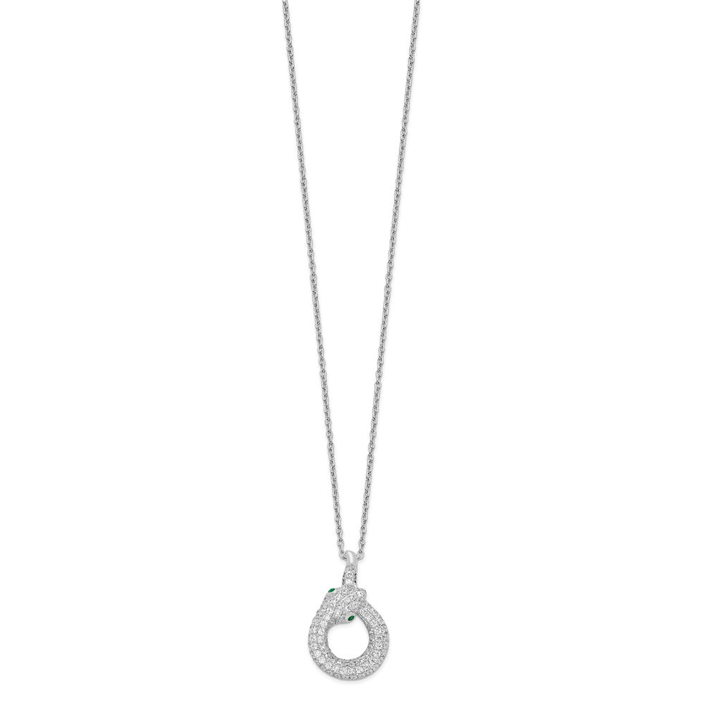 Brilliant Embers Sterling Silver Rhodium-plated 85 Stone Micro Pav White and Green CZ Snake Necklace with 2 Inch Extender