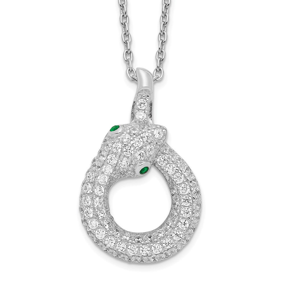 Brilliant Embers Sterling Silver Rhodium-plated 85 Stone Micro Pav White and Green CZ Snake Necklace with 2 Inch Extender