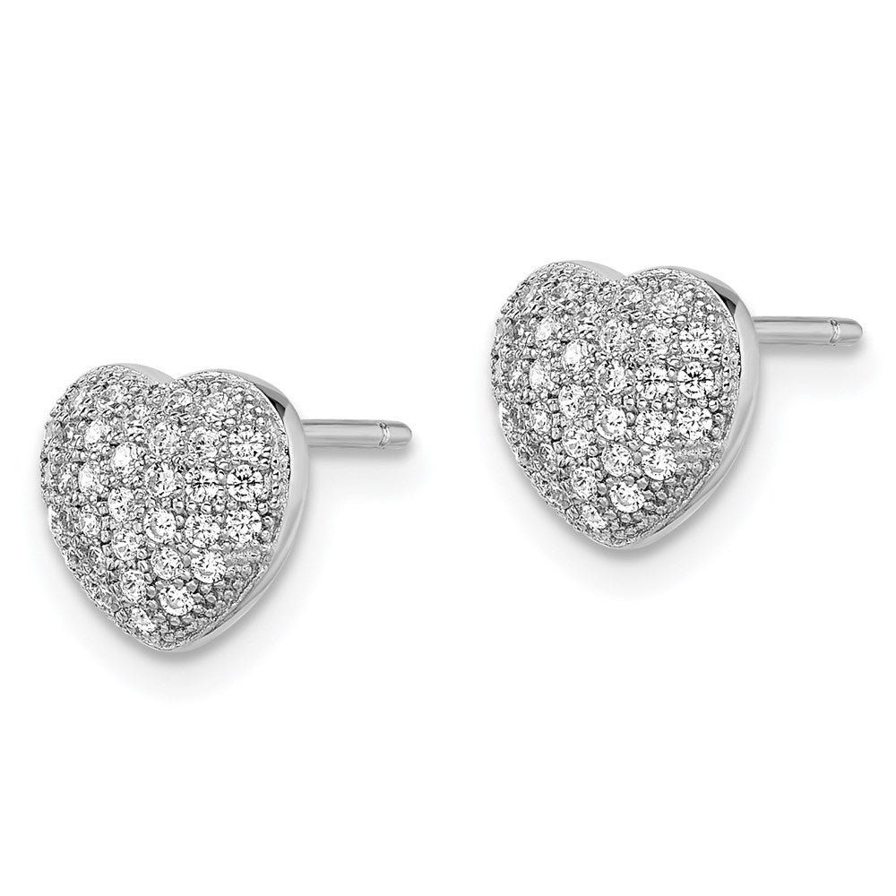 Brilliant Embers Sterling Silver Rhodium-plated 68 Stone Micro Pav CZ Heart Post Earrings