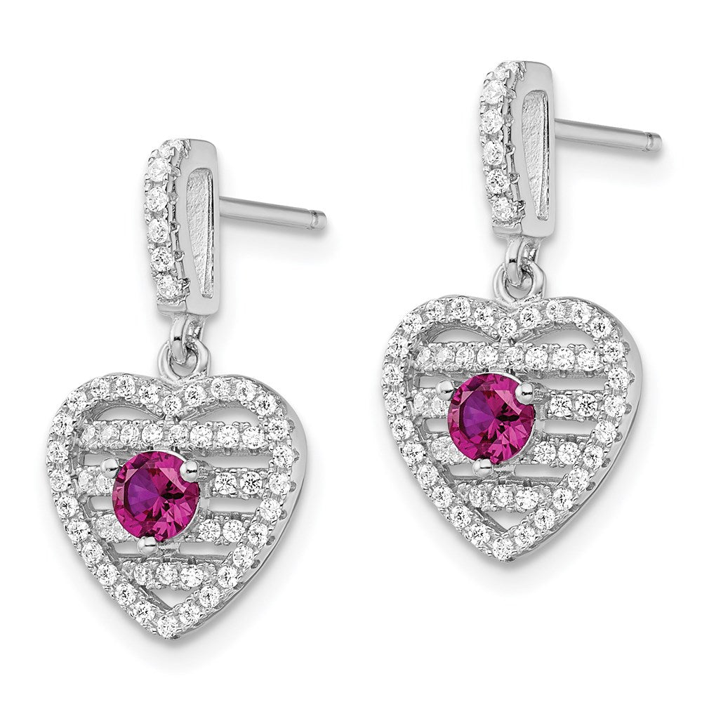 Brilliant Embers Sterling Silver Rhodium-plated 108 Stone with Lab Created Ruby Micro PavÇ CZ Heart Earrings