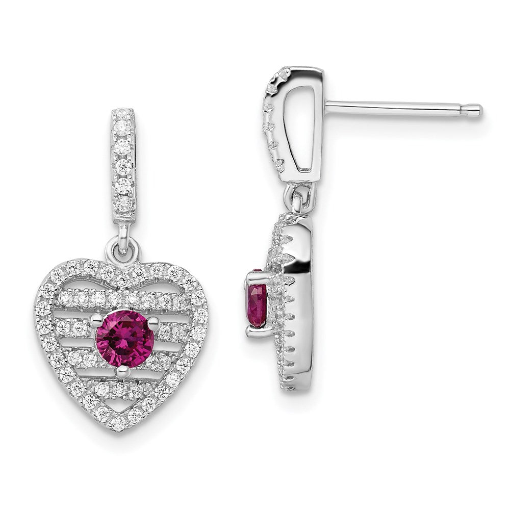 Brilliant Embers Sterling Silver Rhodium-plated 108 Stone with Lab Created Ruby Micro Pav CZ Heart Earrings