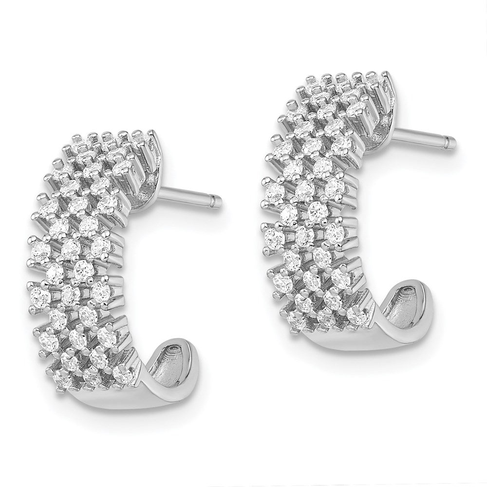 Brilliant Embers Sterling Silver Rhodium-plated 66 Stone Micro Pav CZ J Hoop Post Earrings