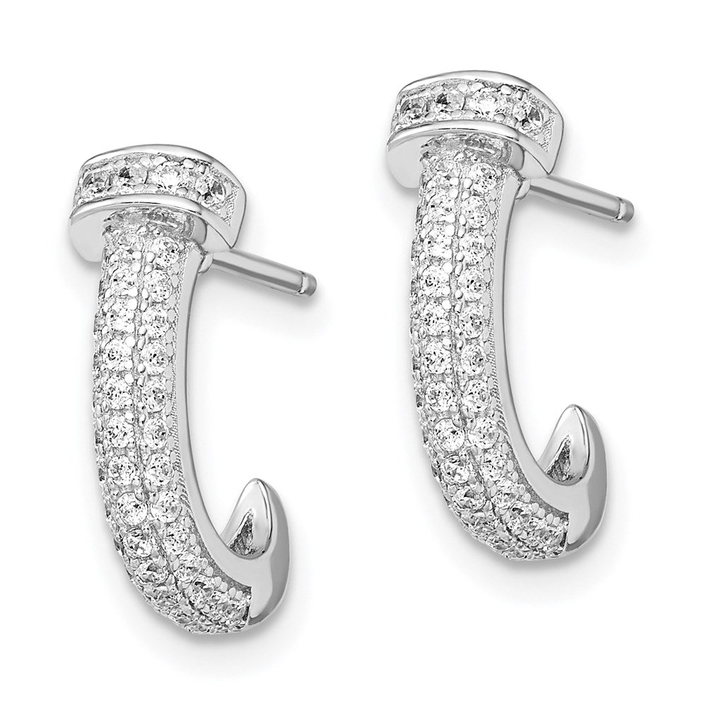 Brilliant Embers Sterling Silver Rhodium-plated 90 Stone Micro PavÇ CZ J Hoop Post Earrings