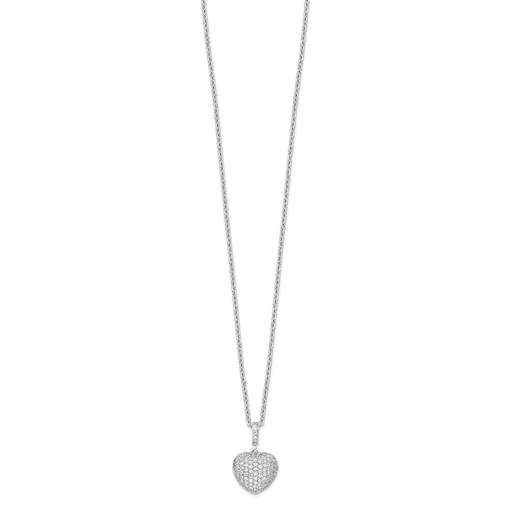 Brilliant Embers Sterling Silver Rhodium-plated 74 Stone Micro Pav CZ Heart Necklace with 2 Inch Extender