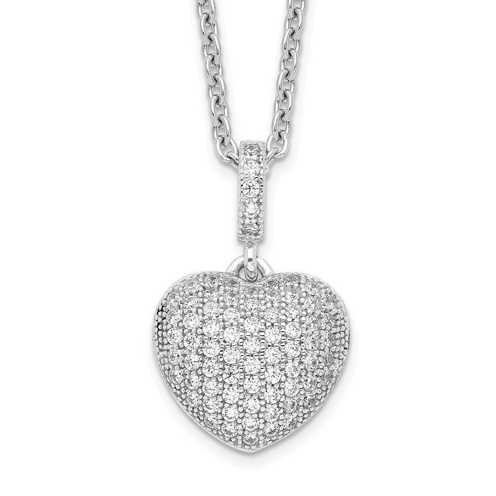 Brilliant Embers Sterling Silver Rhodium-plated 74 Stone Micro PavÇ CZ Heart Necklace with 2 Inch Extender