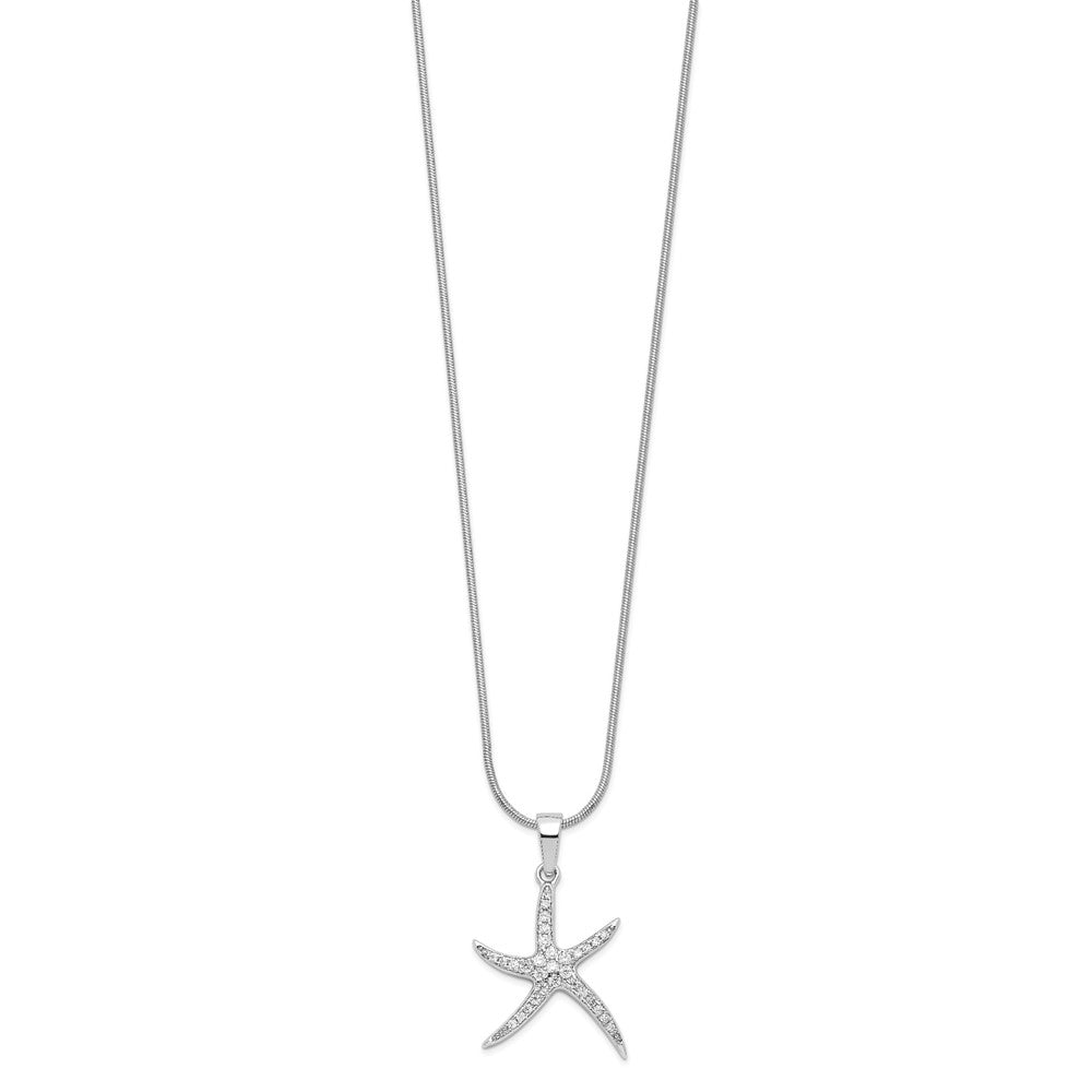 Brilliant Embers Sterling Silver Rhodium-plated 31 Stone Micro Pav CZ Starfish Necklace with 2 Inch Extender
