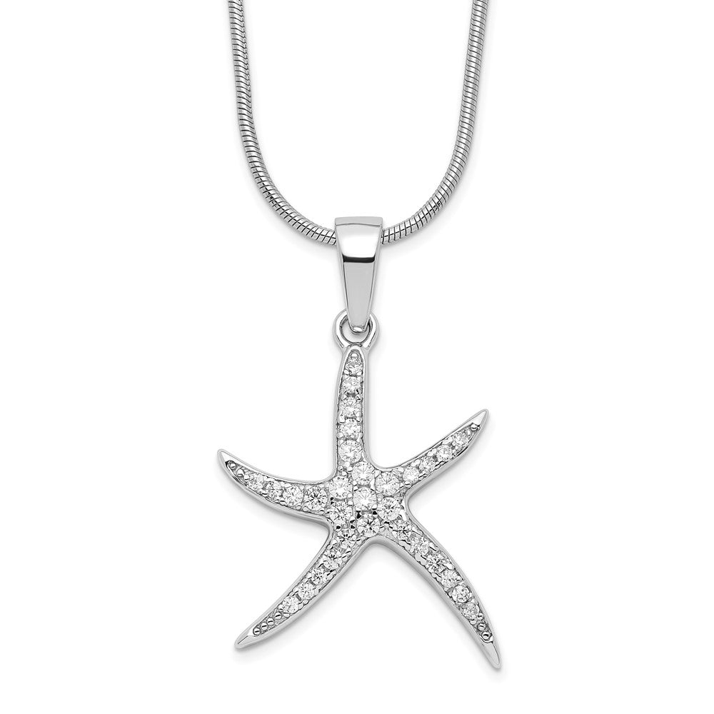 Brilliant Embers Sterling Silver Rhodium-plated 31 Stone Micro Pav√á CZ Starfish Necklace with 2 Inch Extender