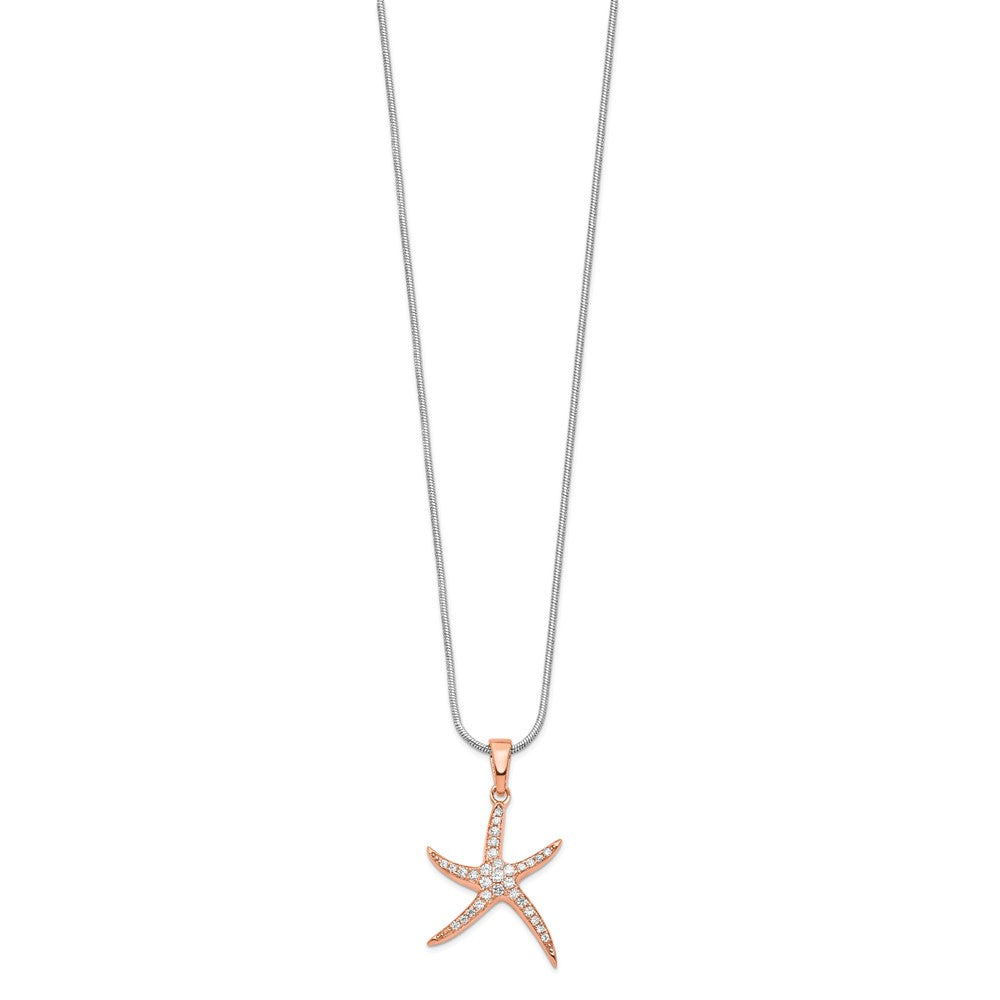 Brilliant Embers Sterling Silver Rose-tone Flash Rose Gold-plated 31 Stone Micro Pav CZ Starfish Necklace with 2 Inch Extender