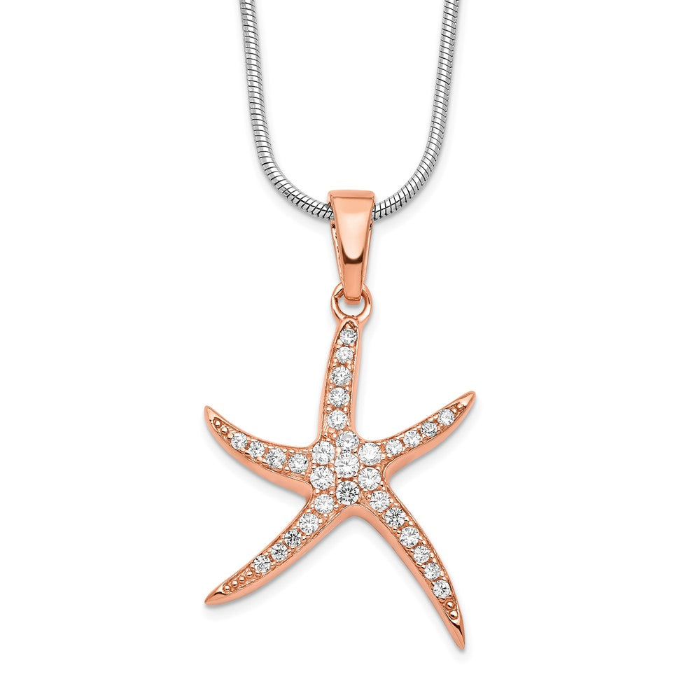 Brilliant Embers Sterling Silver Rose-tone Flash Rose Gold-plated 31 Stone Micro PavÂ CZ Starfish Necklace with 2 Inch Extender