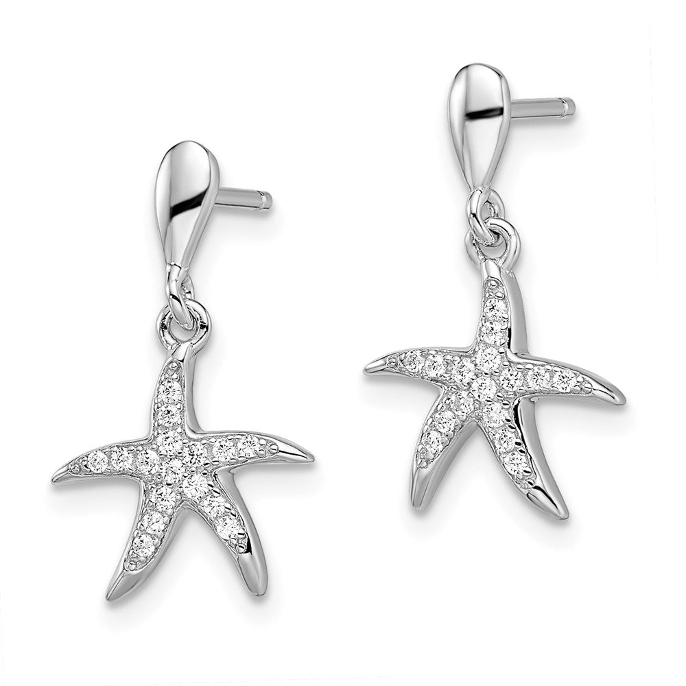 Brilliant Embers Sterling Silver Rhodium-plated 32 Stone Micro PavÂ CZ Starfish Post Dangle Earrings