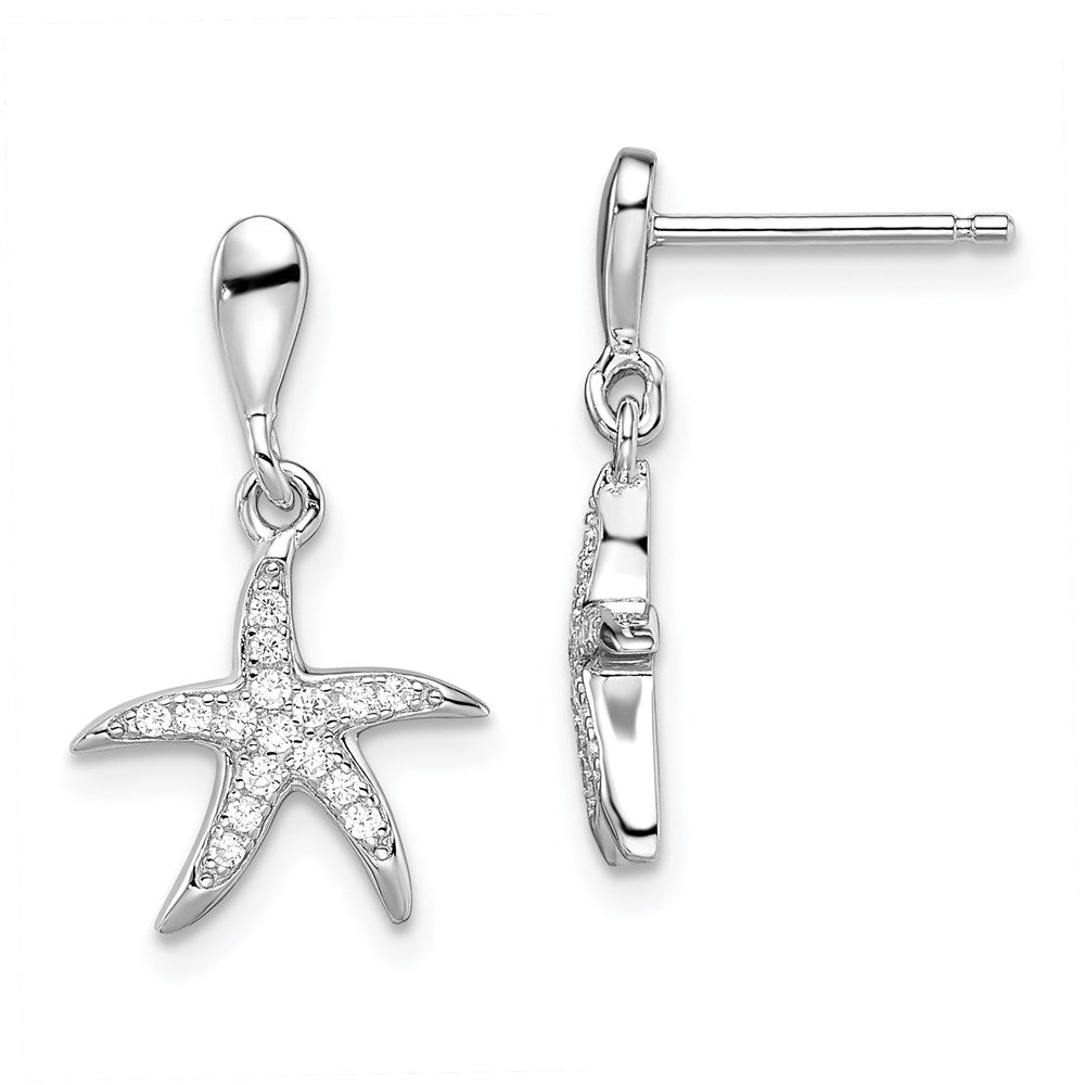 Brilliant Embers Sterling Silver Rhodium-plated 32 Stone Micro Pav CZ Starfish Post Dangle Earrings