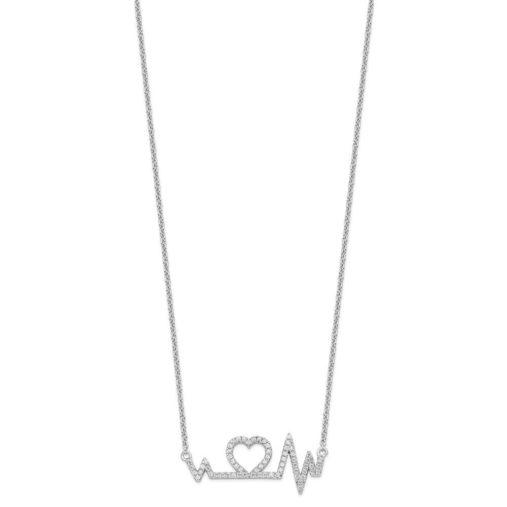 Brilliant Embers Sterling Silver Rhodium-plated 64 Stone Micro Pav CZ Heart Necklace with 2 Inch Extender