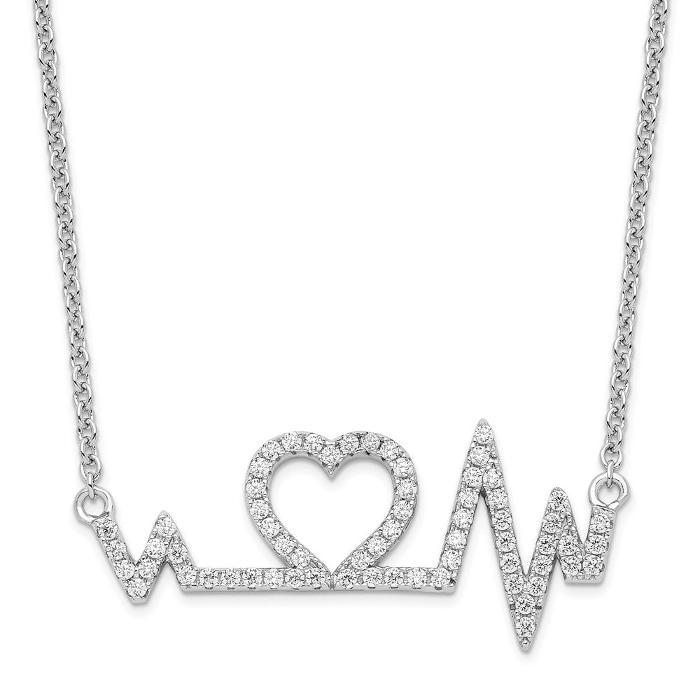 Brilliant Embers Sterling Silver Rhodium-plated 64 Stone Micro Pav CZ Heart Necklace with 2 Inch Extender