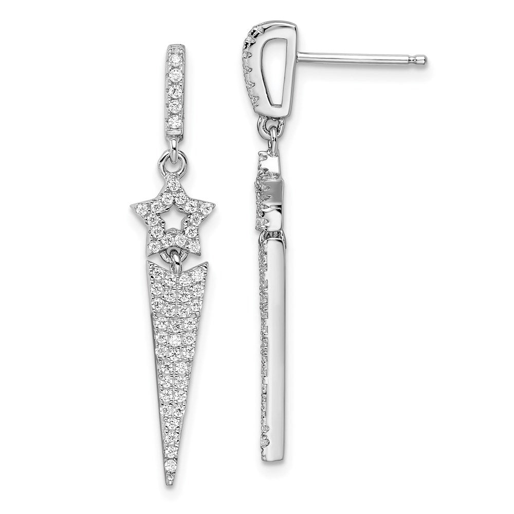 Brilliant Embers Sterling Silver Rhodium-plated 108 Stone Micro PavÂ CZ Star Dangle Post Earrings