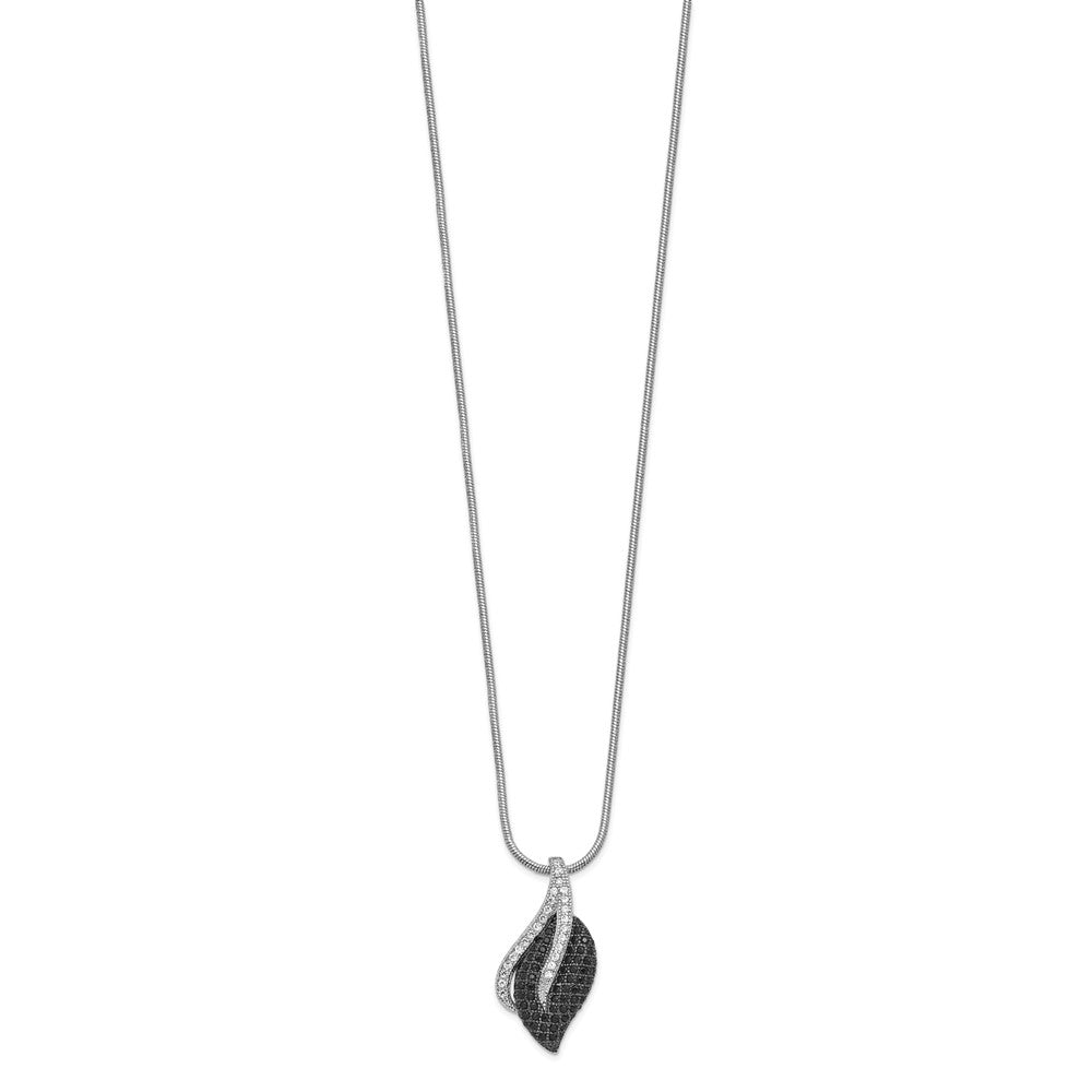 Brilliant Embers Sterling Silver Rhodium-plated 103 Stone Black Spinel Micro Pav CZ Leaf Necklace with 2 Inch Extender
