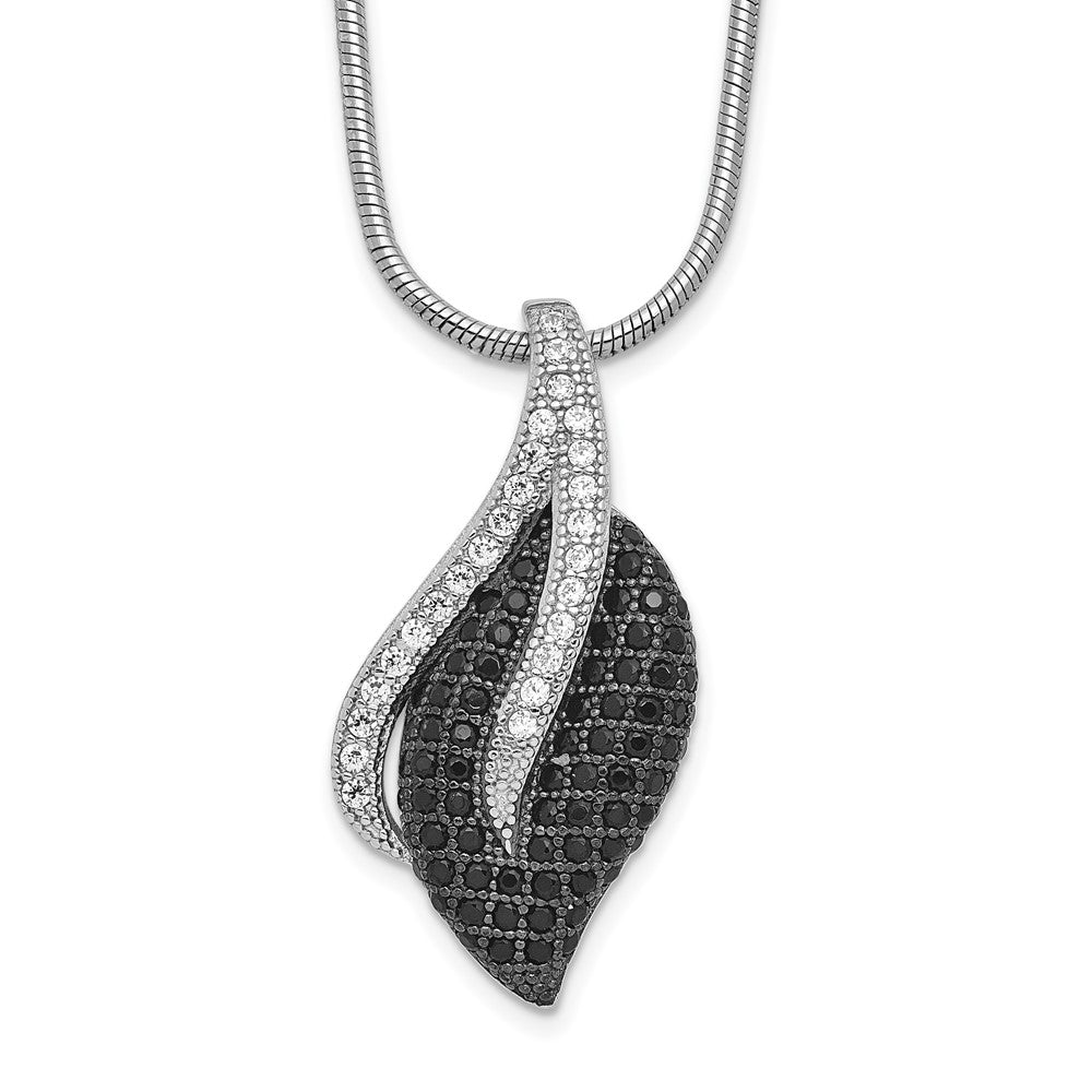 Brilliant Embers Sterling Silver Rhodium-plated 103 Stone Black Spinel Micro PavÇ CZ Leaf Necklace with 2 Inch Extender