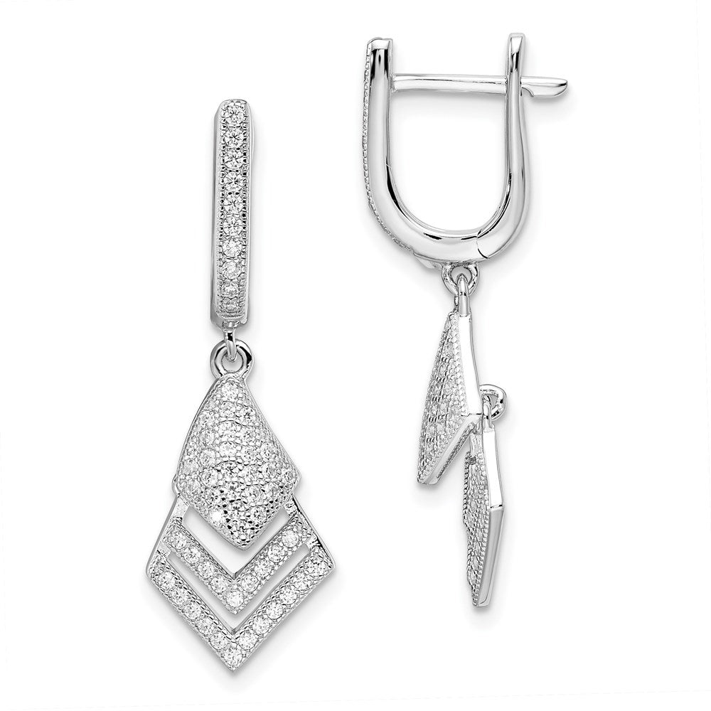 Brilliant Embers Sterling Silver Rhodium-plated 114 Stone Micro Pav CZ Hinged Dangle Earrings