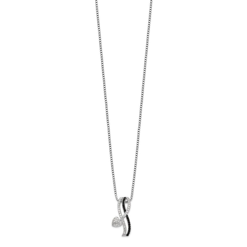 Brilliant Embers Sterling Silver Rhodium-plated 61 Stone Black Spinel Micro Pav Black and White CZ Heart Necklace with 2 Inch Extender