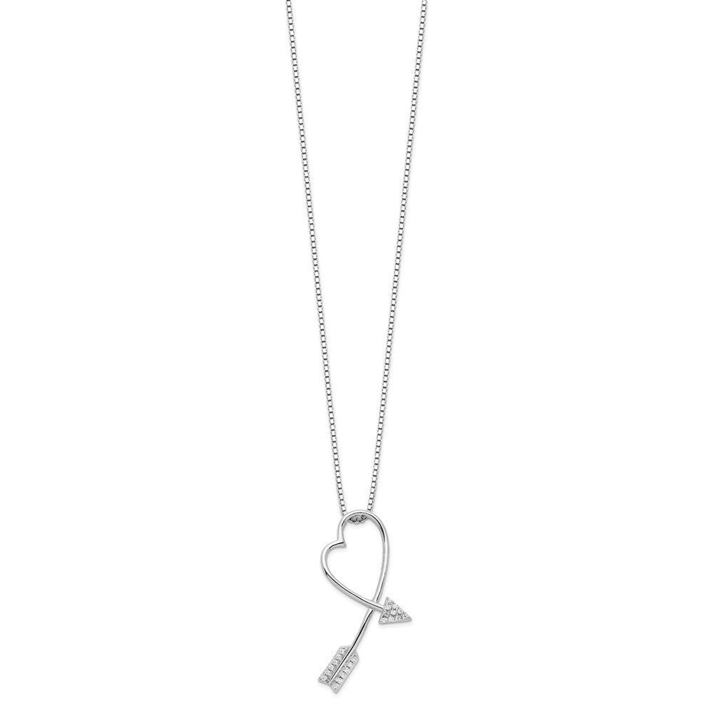 Brilliant Embers Sterling Silver Rhodium-plated 22 Stone Micro Pav CZ Arrow Heart Necklace with 2 Inch Extender