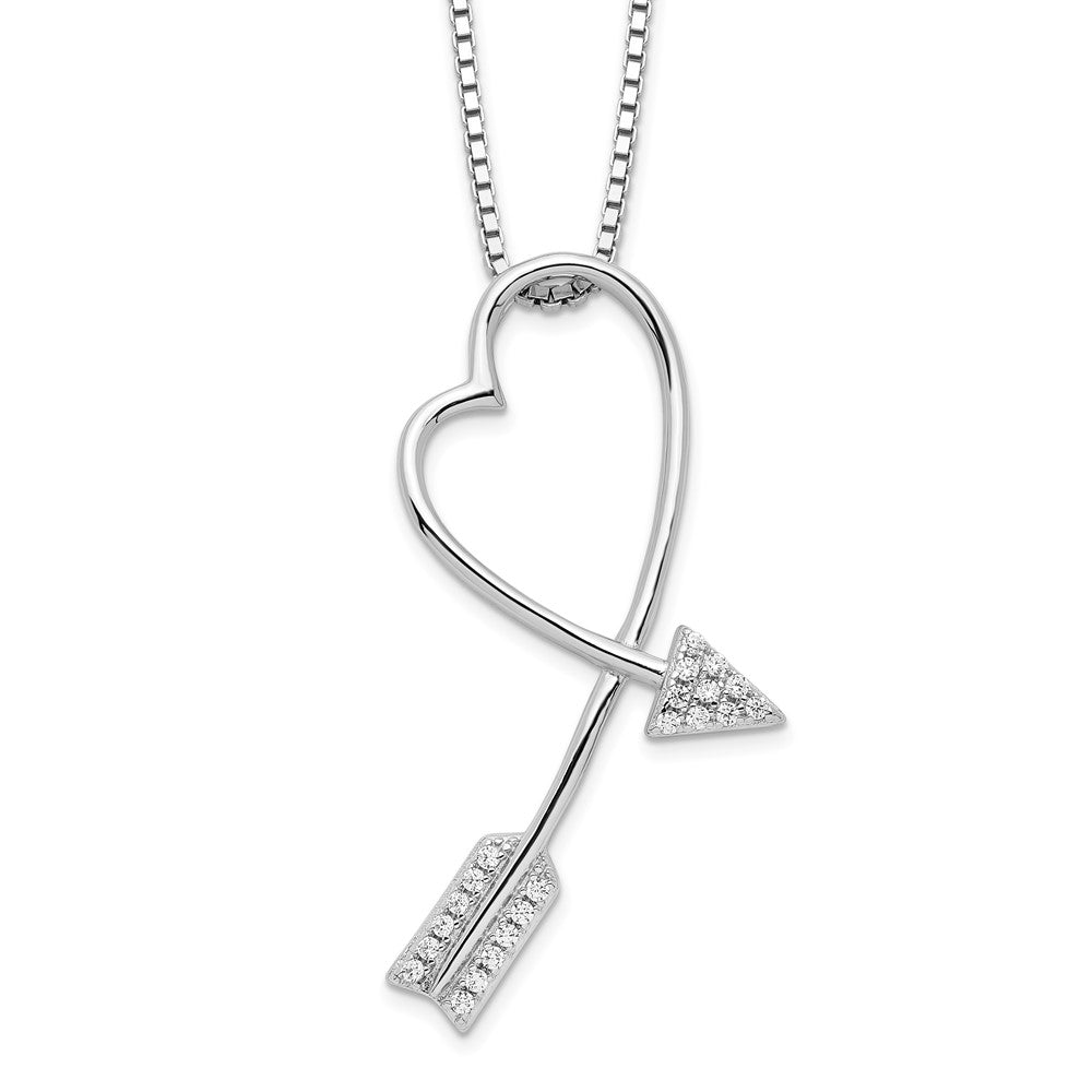 Brilliant Embers Sterling Silver Rhodium-plated 22 Stone Micro PavÇ CZ Arrow Heart Necklace with 2 Inch Extender