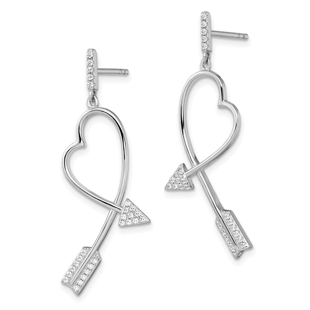 Brilliant Embers Sterling Silver Rhodium-plated 54 Stone Micro PavÂ CZ Arrow Heart Dangle Post Earrings
