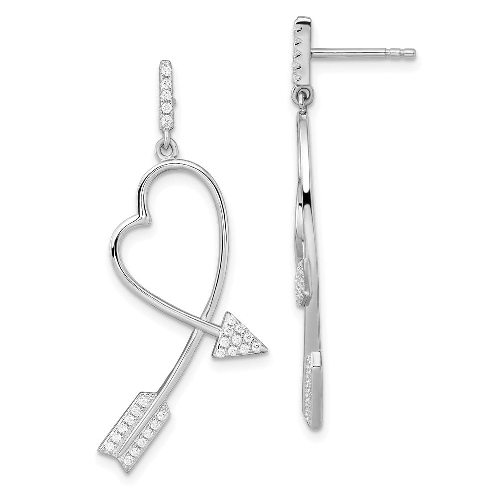 Brilliant Embers Sterling Silver Rhodium-plated 54 Stone Micro PavÂ CZ Arrow Heart Dangle Post Earrings