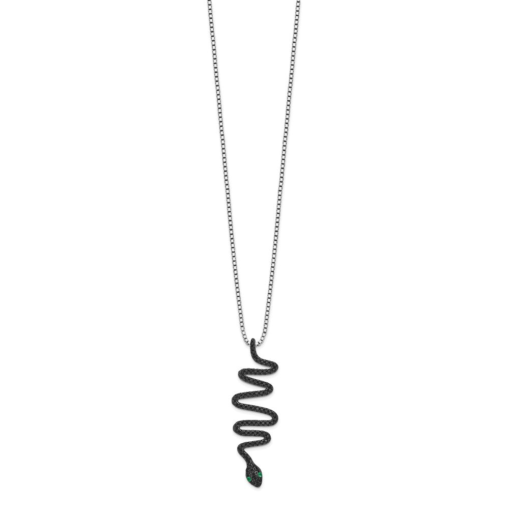 Brilliant Embers Sterling Silver Rhodium-plated 85 Stone Green and Black Spinel Snake Necklace with 2 Inch Extender