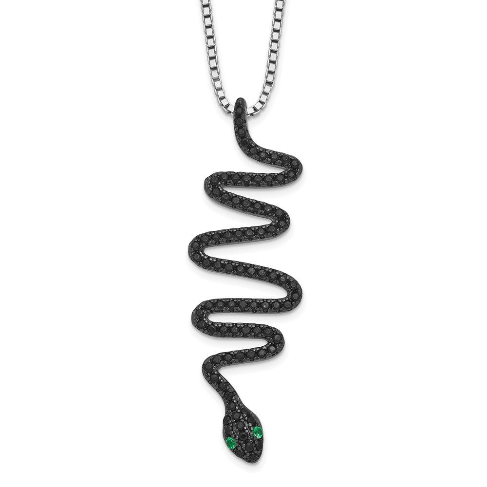 Brilliant Embers Sterling Silver Rhodium-plated 85 Stone Green and Black Spinel Snake Necklace with 2 Inch Extender