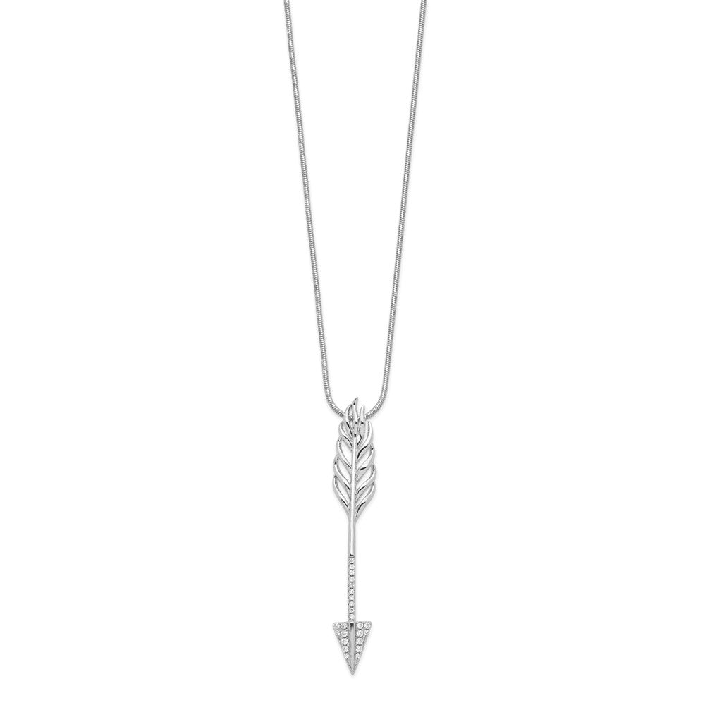 Brilliant Embers Sterling Silver Rhodium-plated 24 Stone Micro PavÇ CZ Arrow Necklace with 2 Inch Extender