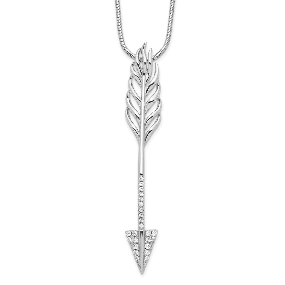 Brilliant Embers Sterling Silver Rhodium-plated 24 Stone Micro PavÇ CZ Arrow Necklace with 2 Inch Extender