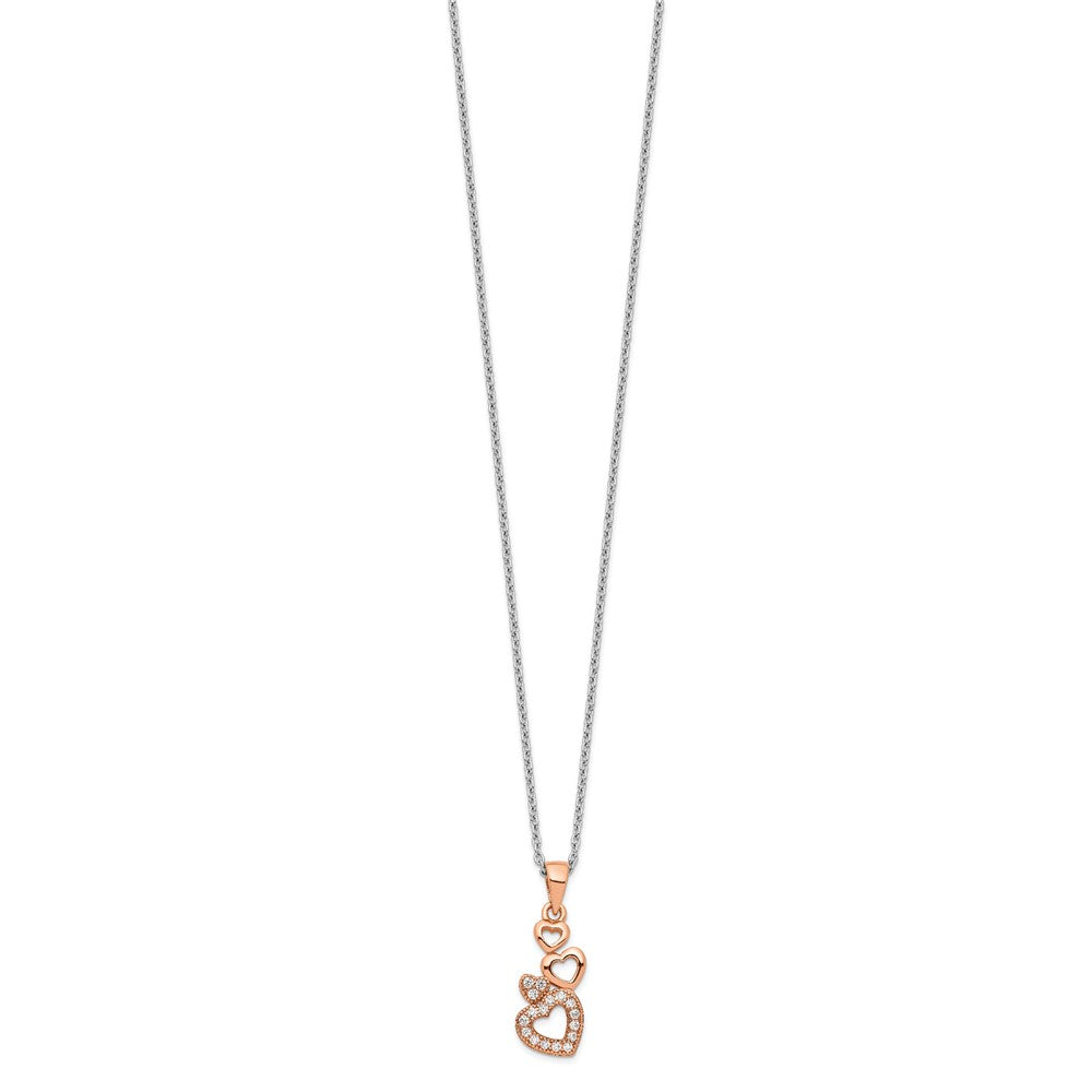 Brilliant Embers Sterling Silver Rose-tone Flash Rose Gold-plated 17 Stone CZ Four Linked Hearts Necklace with 2 Inch Extender